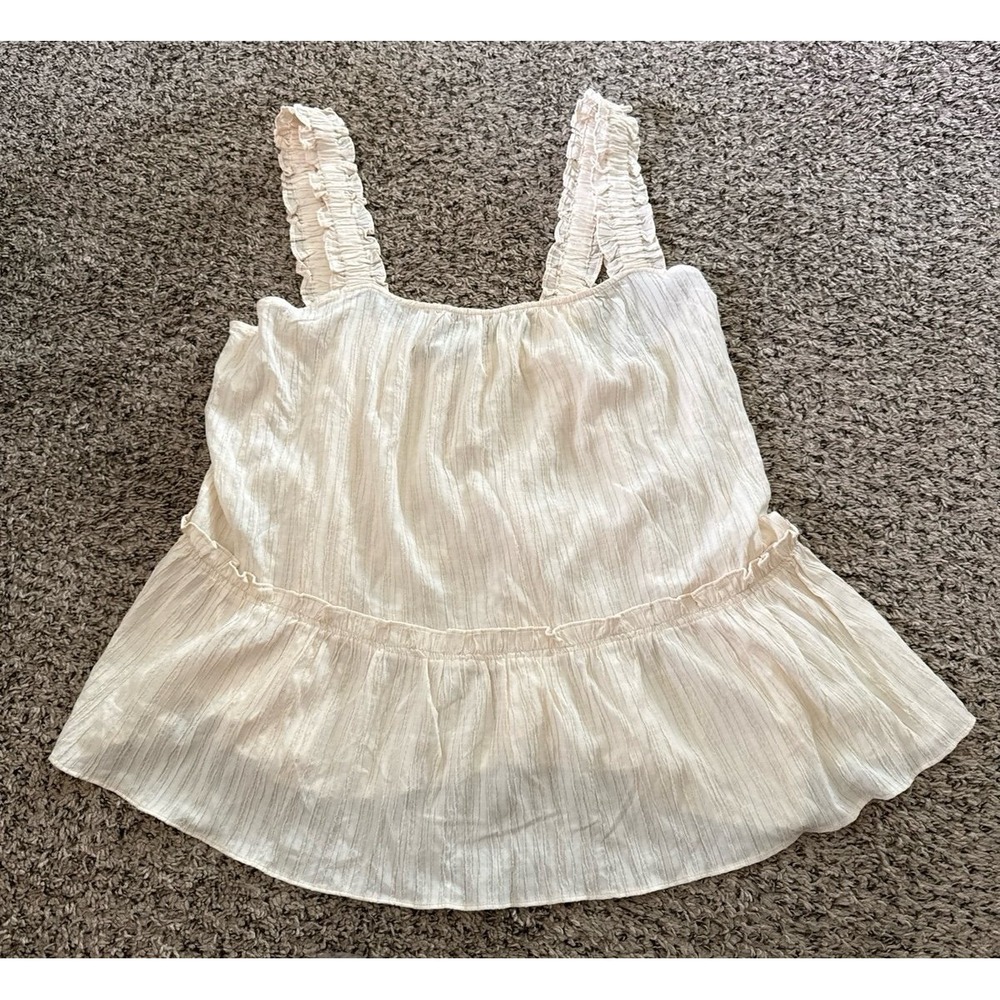 Black Tape Women's Ivory Cream‎ Textured Ruffled Tank top Size 2X